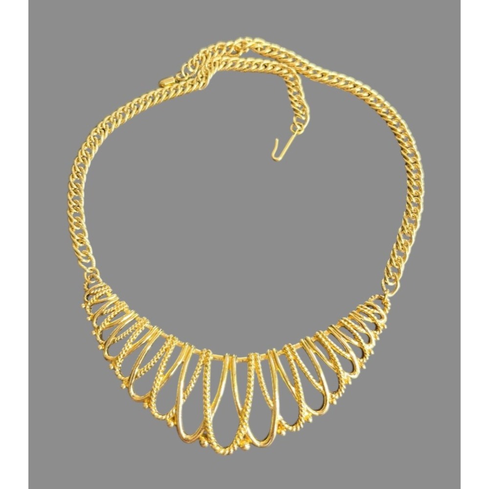 Vintage AVON GOLD NECKLACE Gilded Mesh Bib Pendant Chain Statement Couture Glam